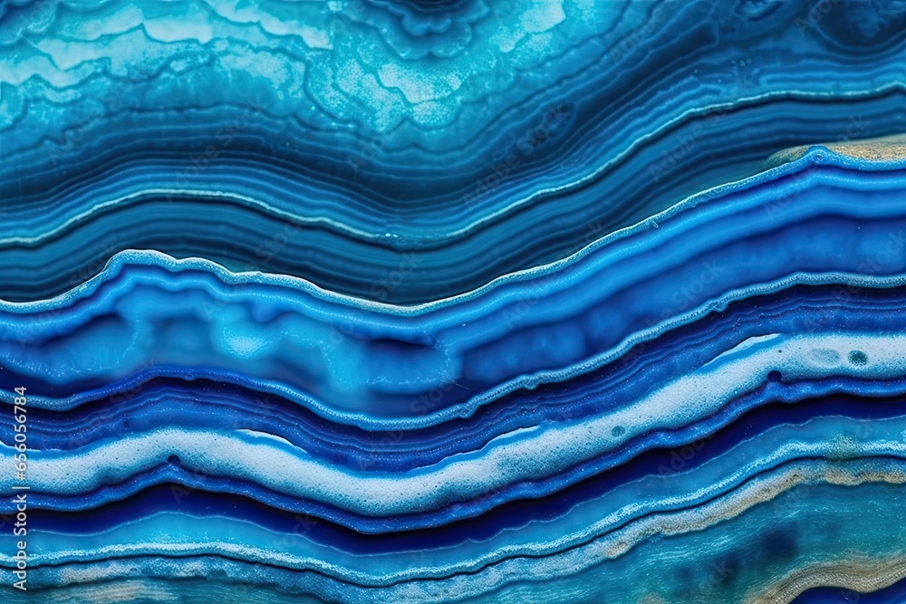 Layered Patterns and Textures: Captivating Blue Agate Stone Macro Photograph, generative AI