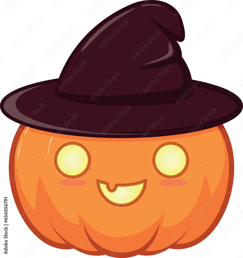 Cute pumpkin with witch hat and burning eyes Cute pumpkin with witch hat and burning eyes
