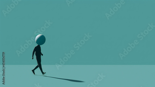 A person walking with a ball on their head