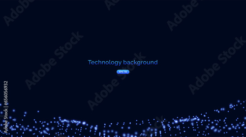 Abstract nanotechnology flow science background vector concept. Futuristic dynamic background with swirling digital wave particles.