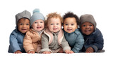 diversified group of happy toddlers outerwear, png file of isolated cutout object on transparent background.