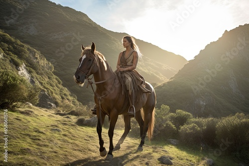 Exhilarating Horseback Ride: Unleashing Adventure in a Wild, Untamed Landscape, generative AI