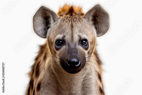 spotted hyena portrait isolated on white background, close-up