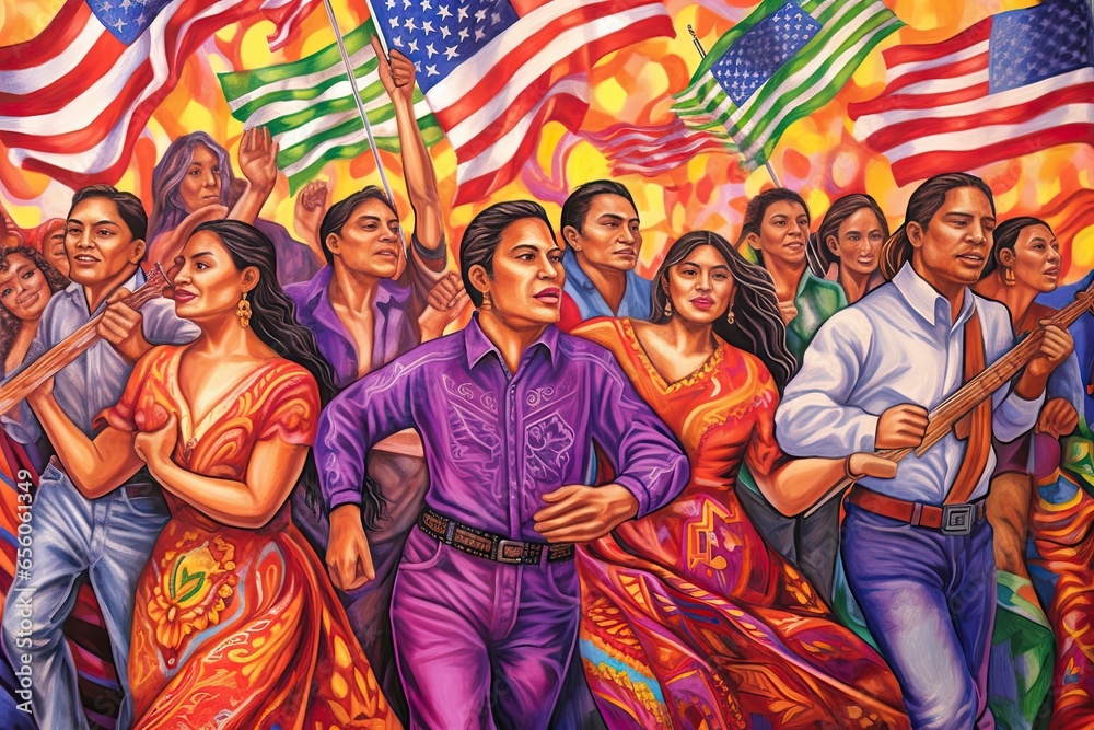 Fototapeta premium Colorful Chicano Pride Parade Drawing: Vibrant Celebration of Culture, generative AI