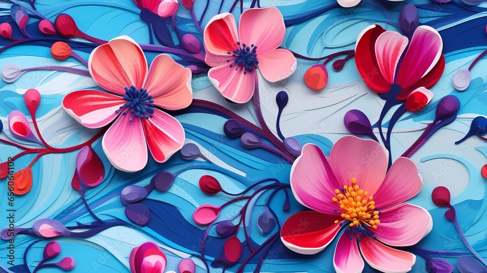 Artistic floral pattern, which can be used as a tiled multiplied image, also as a tiled or not tile wallpaper / background. Colorful illustration created by Generative AI