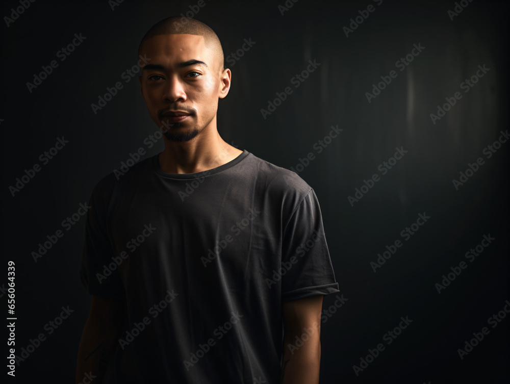 A man standing in a dark room with his hands in his pockets A man standing in a dark room with his hands in his pockets