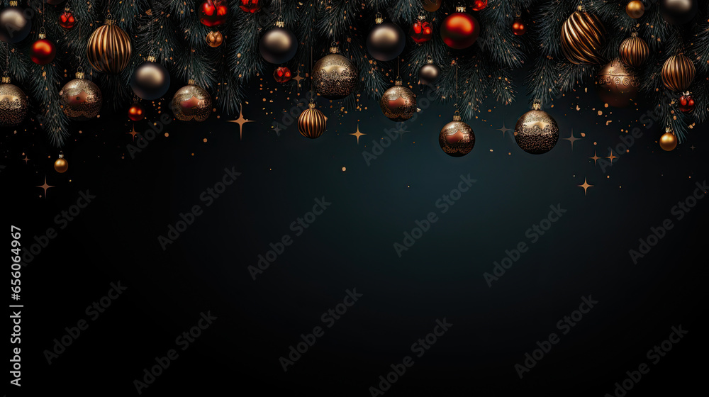 Christmas background with globes and decorations, generative ai - obrazy, fototapety, plakaty 