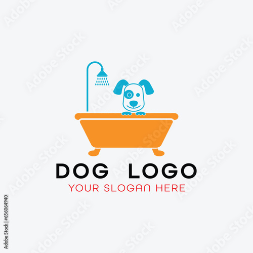 dog training grooming paw logo design vector