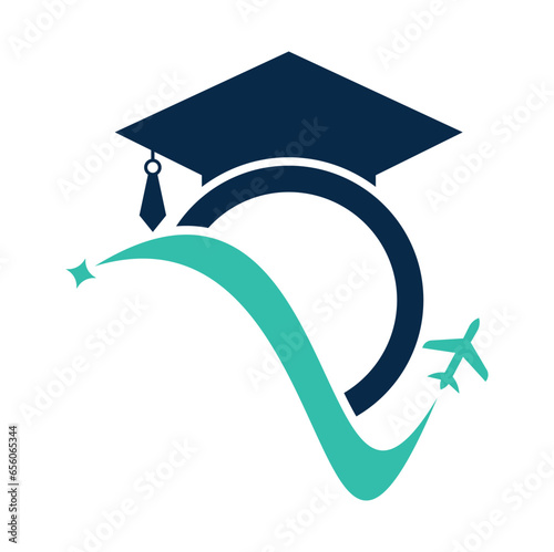 Study travel logo design template. Education hat and air plane logo design logo.