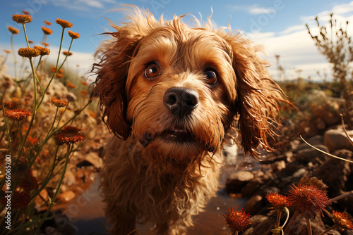 cute brown dog portrait on a clear day