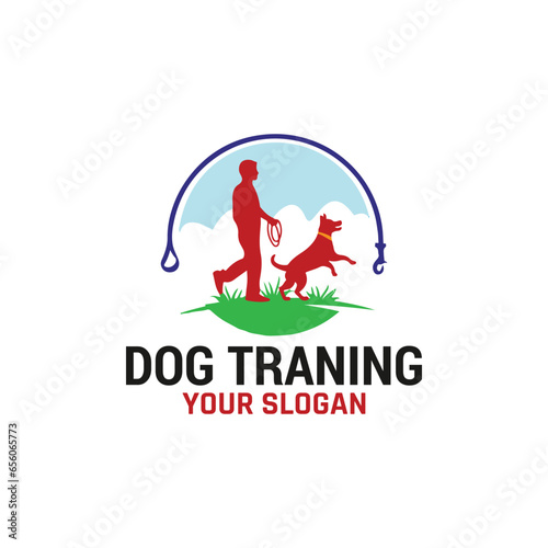 dog training grooming paw logo design vector