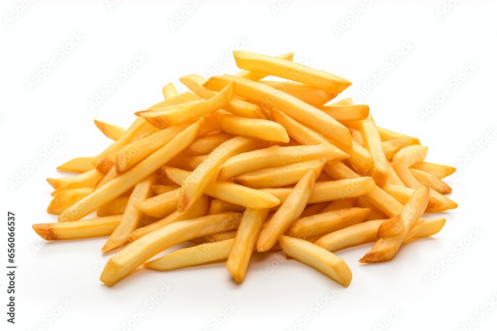 French Fries on white background Potato Rays of happiness Generative Ai