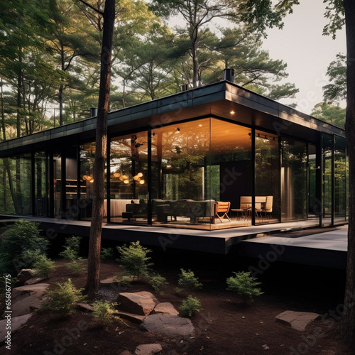 MInimalistyczny dom w środku lasu © Adam