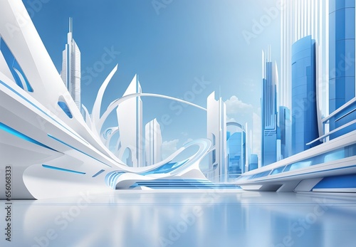 Blue line with white architecture futuristic ba