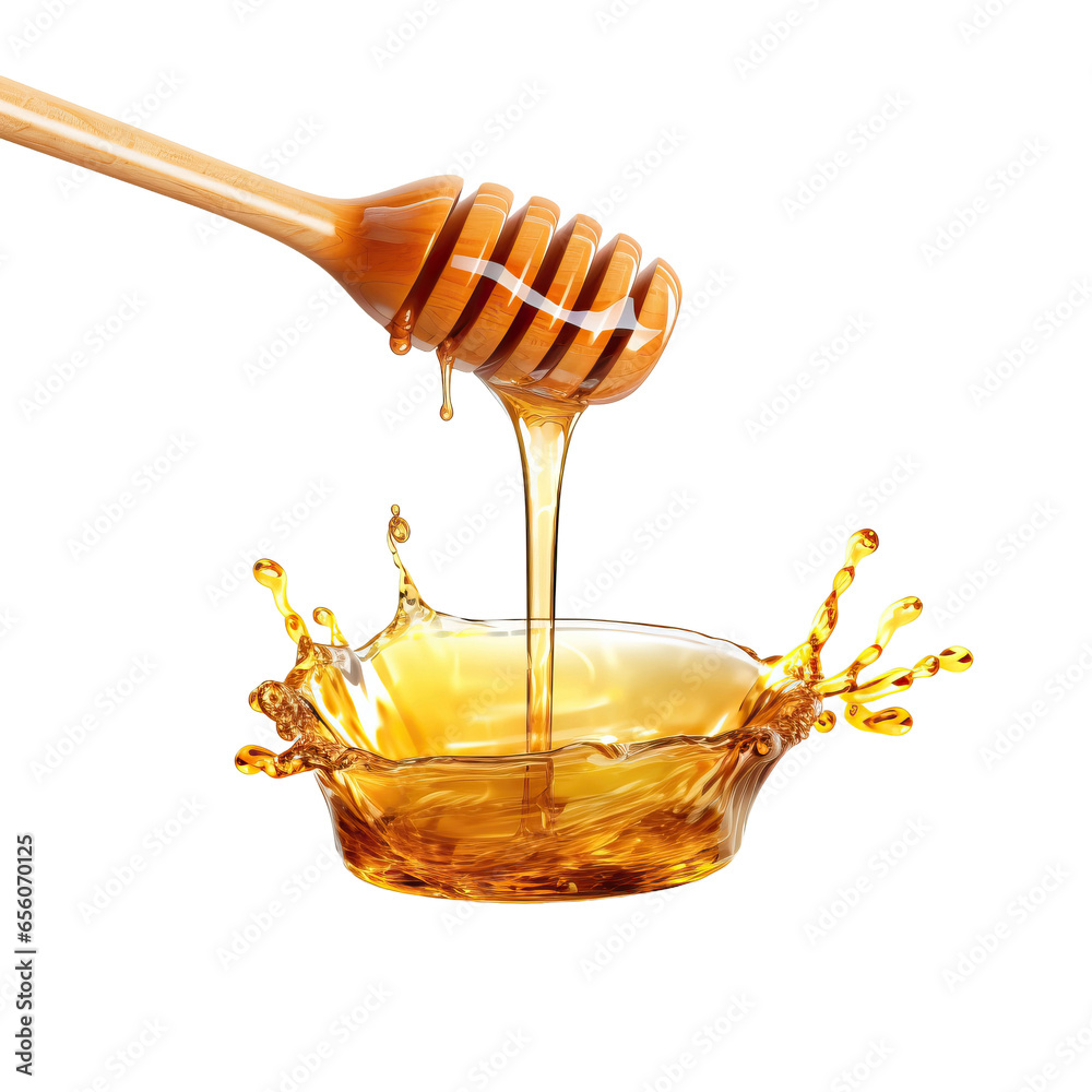Honey dripping from dipper isolated on a transparent or white background Honey dripping from dipper isolated on a transparent or white background