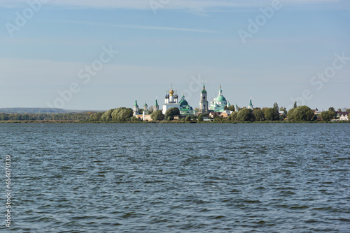Rostov the Great, Russia - September 24, 2023: Spaso Dmitrievsky Monastery. Lake Nero, Golden Ring of Russia photo