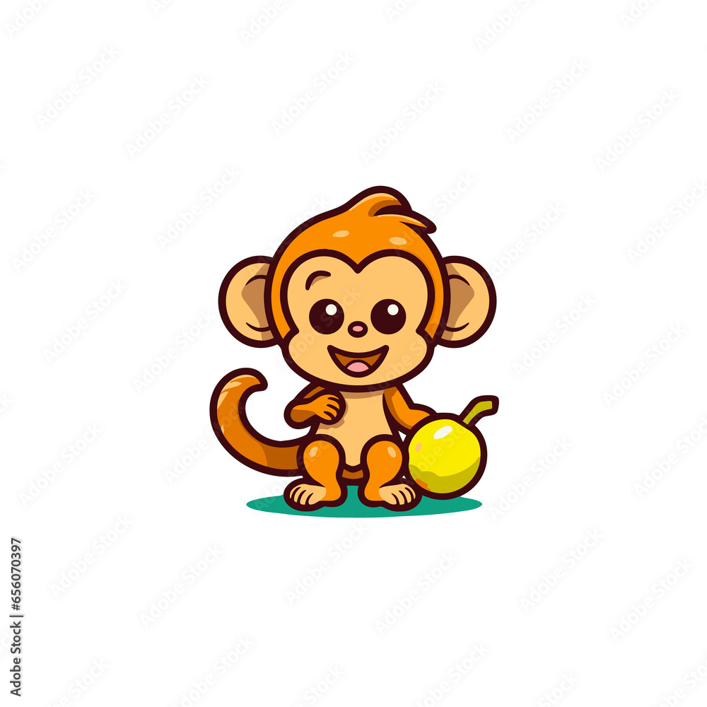 Obraz premium Monkey with banana bag cartoon , Illustration, Cartoon PNG