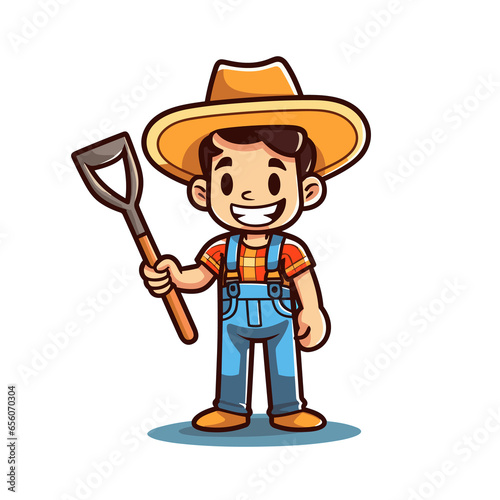 Man farmer holding hoe cartoon , Illustration, Cartoon PNG