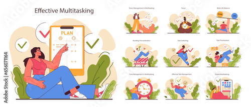 Multitasking set. Effective and competent office worker time