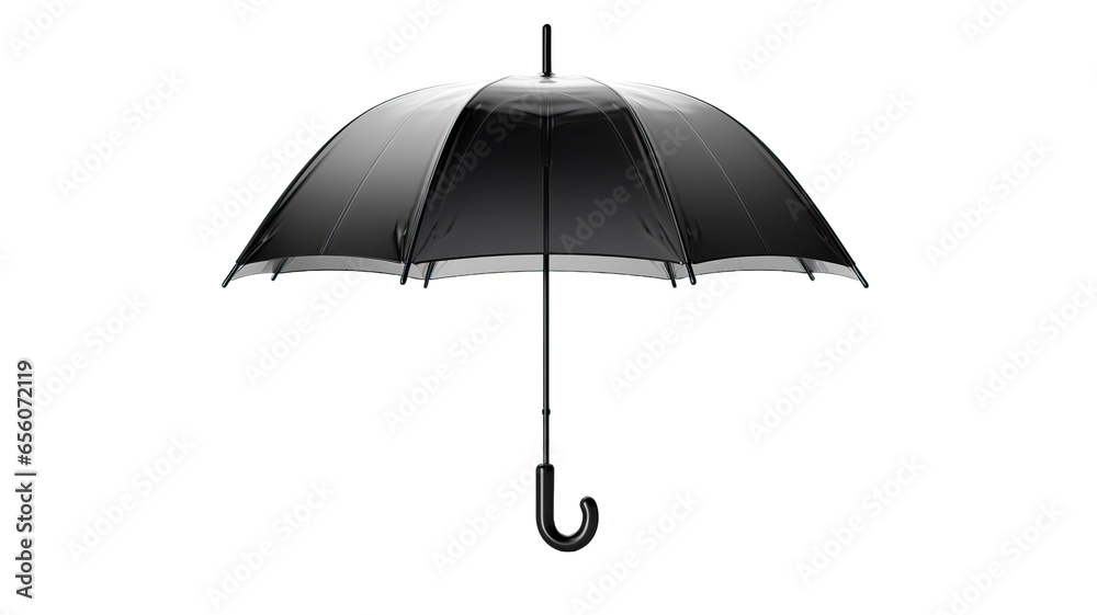 Open a black umbrella isolated on a transparent or white background - obrazy, fototapety, plakaty 