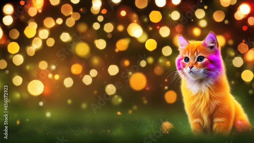 Bokeh Concept For Background Fantasy Colorful Cat In The Focus