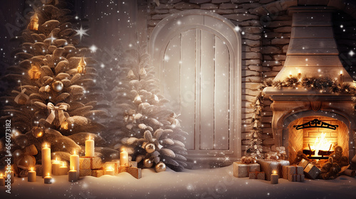 banner árvore de natal, fundo de inverno de natal photo