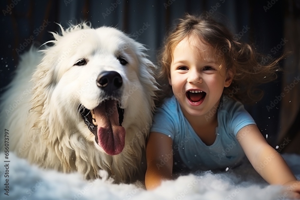 Smiling Golden Retriever Dog with happy Toddler Girl Playtime with Best Buddy Family Dog Generative Ai Smiling Golden Retriever Dog with happy Toddler Girl Playtime with Best Buddy Family Dog Generative Ai