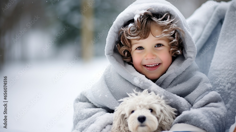Image of a child resting in winter. Image of a child resting in winter.