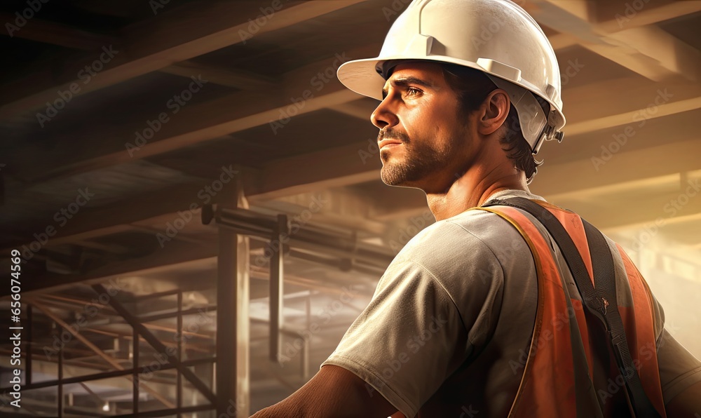 Image of a skilled construction worker in a work site. Image of a skilled construction worker in a work site.