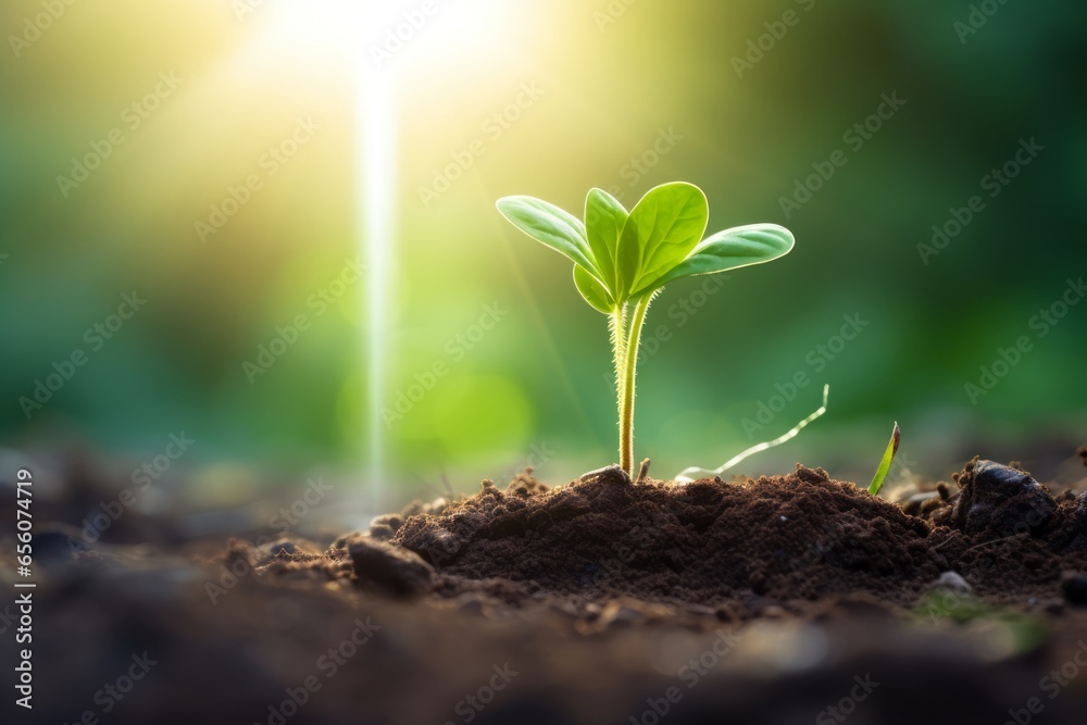 Green Sprout planted in topsoil Generative Ai Green Sprout planted in topsoil Generative Ai