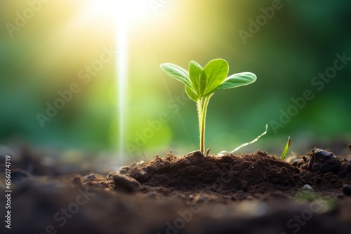 Green Sprout planted in topsoil Generative Ai