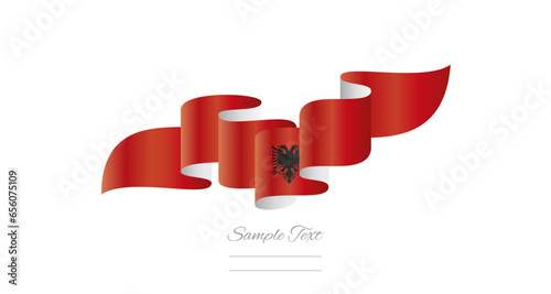 Albania red black wavy flag ribbon concept design template. Premium Albanian flag vector illustration design on isolated white background
