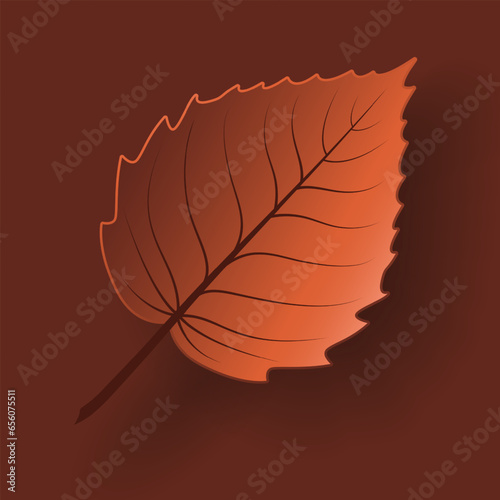 Vector autumn paper cut 3d birch leaf with shadow on brown background. Fall cut out design elements for presentation, banner, cover, web, flyer, card, sale, poster, slide and social media	