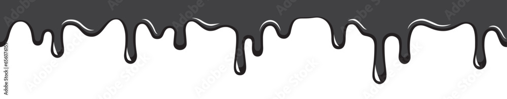 Dripping liquid or paint seamless pattern. Melting chocolate, flowing cream, glaze, yogurt or honey horizontal border. Dripping liquid or paint seamless pattern. Melting chocolate, flowing cream, glaze, yogurt or honey horizontal border.