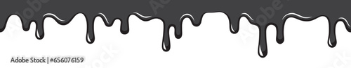 Dripping liquid or paint seamless pattern. Melting chocolate, flowing cream, glaze, yogurt or honey horizontal border.
