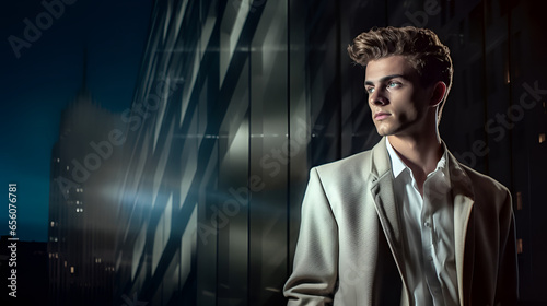 Modern Man: Fashionable Male Model Amidst Sleek Urban Designs, Generative Ai