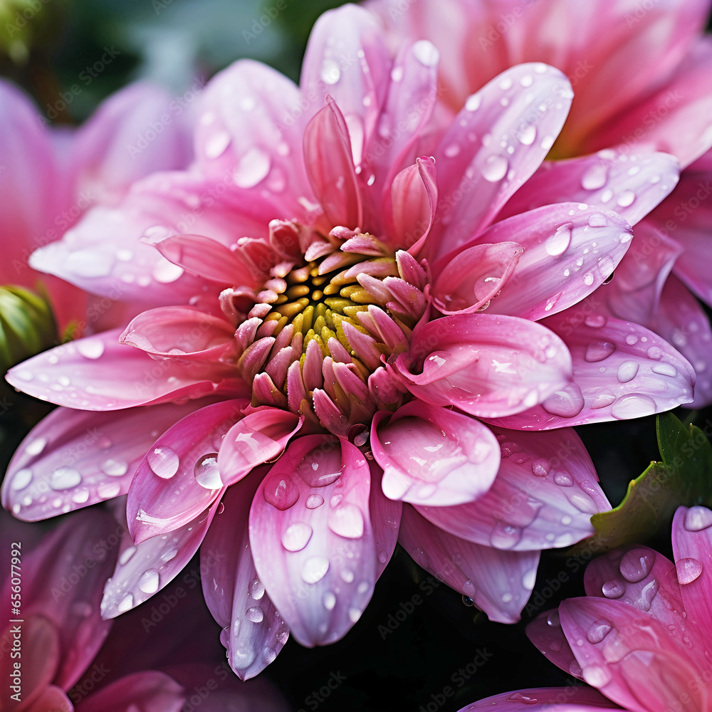 Flower head with rain drops. AI generated. Flower head with rain drops. AI generated.