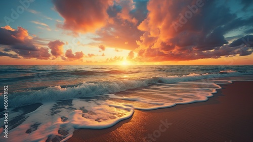 Beach with the Sun Setting on the Horizon © Michael