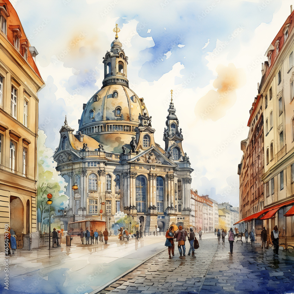 Obraz premium Historisches Dresden im Aquarell-Look