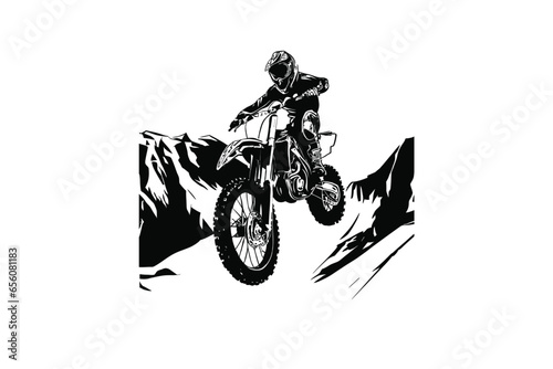 Mountain Majesty: A Breathtaking Vector Artwork of a Motocross Rider Taming Alpine Peaks