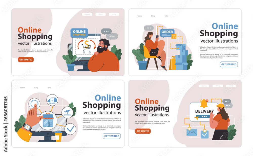 E-commerce web banner or landing page set. Online shopping, character E-commerce web banner or landing page set. Online shopping, character