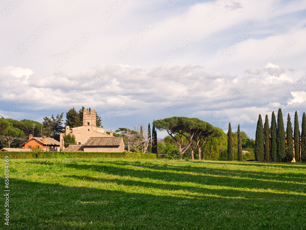 Cottage house landscape in countryside, Rome, Italy