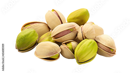 Unshelled pistachios isolated on transparent or white background