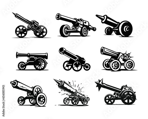 A collection of artillery vector illustrations