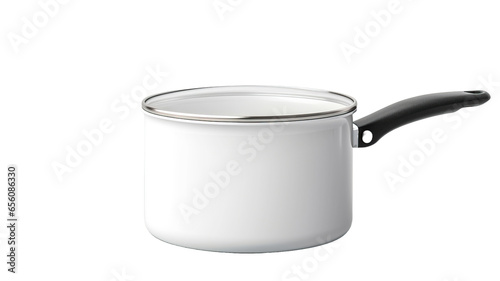 White ceramic cooking pot or saucepan isolated on transparent or white background, top view