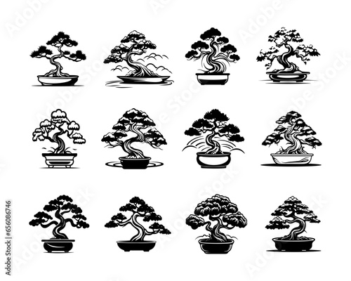 A collection of bonsai vector illustrations