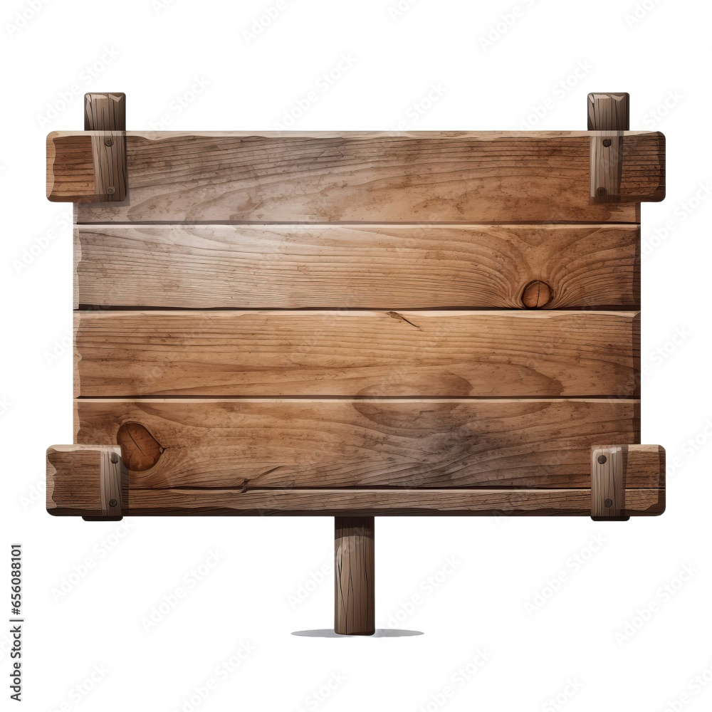 Wooden signboard isolated on transparent or white background