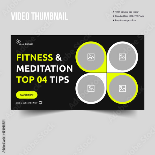 Creative meditation and yoga exercise video thumbnail banner design, fully editable vector eps 10 file format