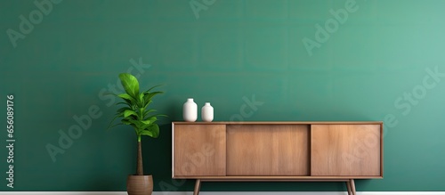 Modern green room with wooden TV cabinet