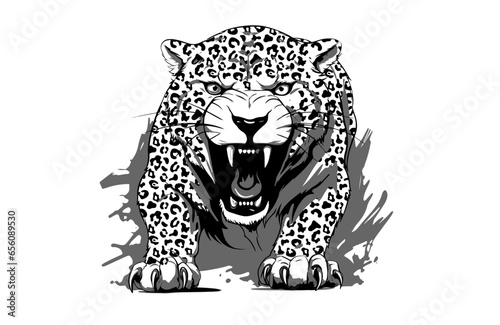 Vector sketch of an attacking spotted leopard
